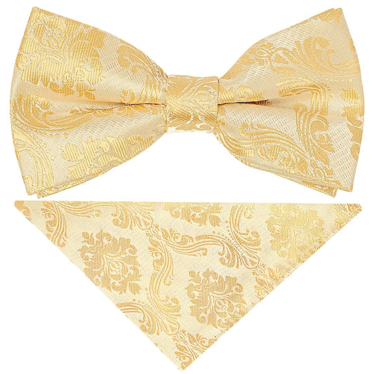 Pre Tied Caramel Paisley Boys Bow Tie And Pocket Square Set Age 4 7 1