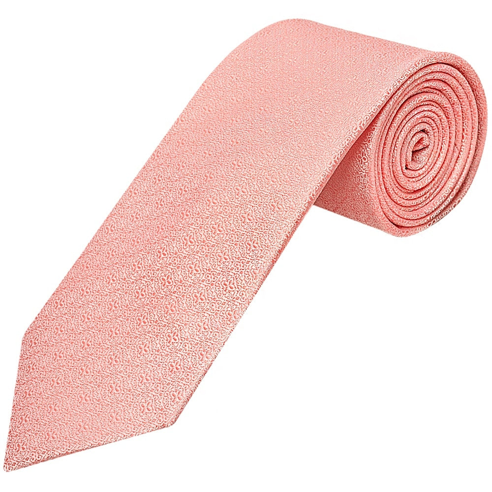 Pink Self Floral Textured Silk Classic Mens Tie And Pocket Square Set 2