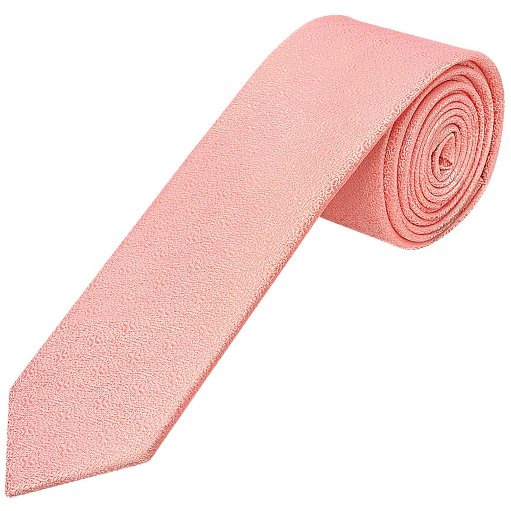 Pink Self Floral Textured Silk Skinny Mens Tie And Pocket Square Set 2