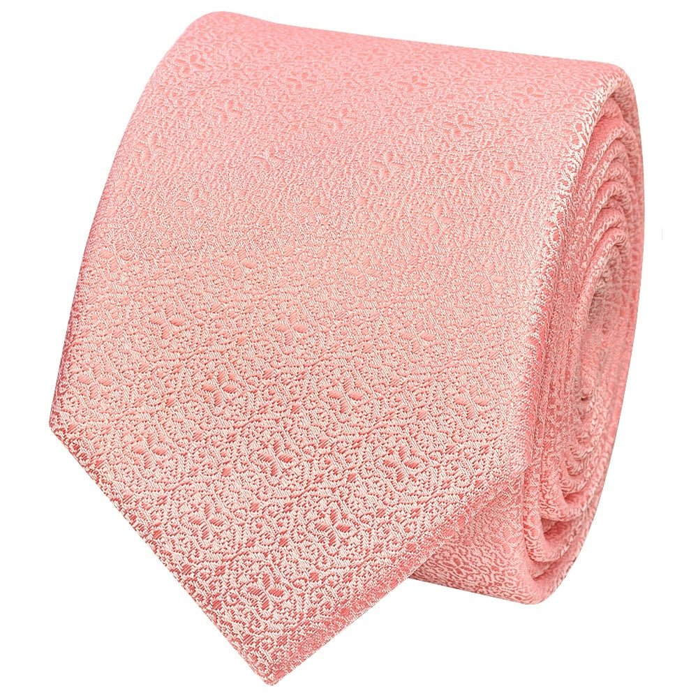 Pink Self Floral Textured Silk Skinny Mens Tie And Pocket Square Set 3