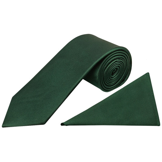 Bottle Green Silk Twill Classic Mens Tie and Pocket Square Set