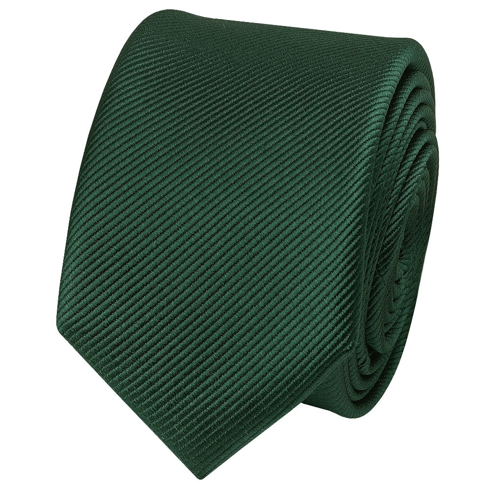 Bottle Green Silk Twill Skinny Mens Tie and Pocket Square Set