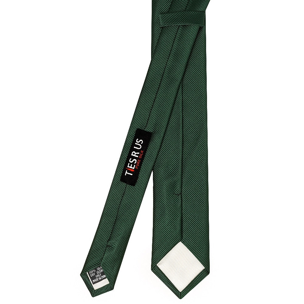 Bottle Green Silk Twill Skinny Mens Tie and Pocket Square Set