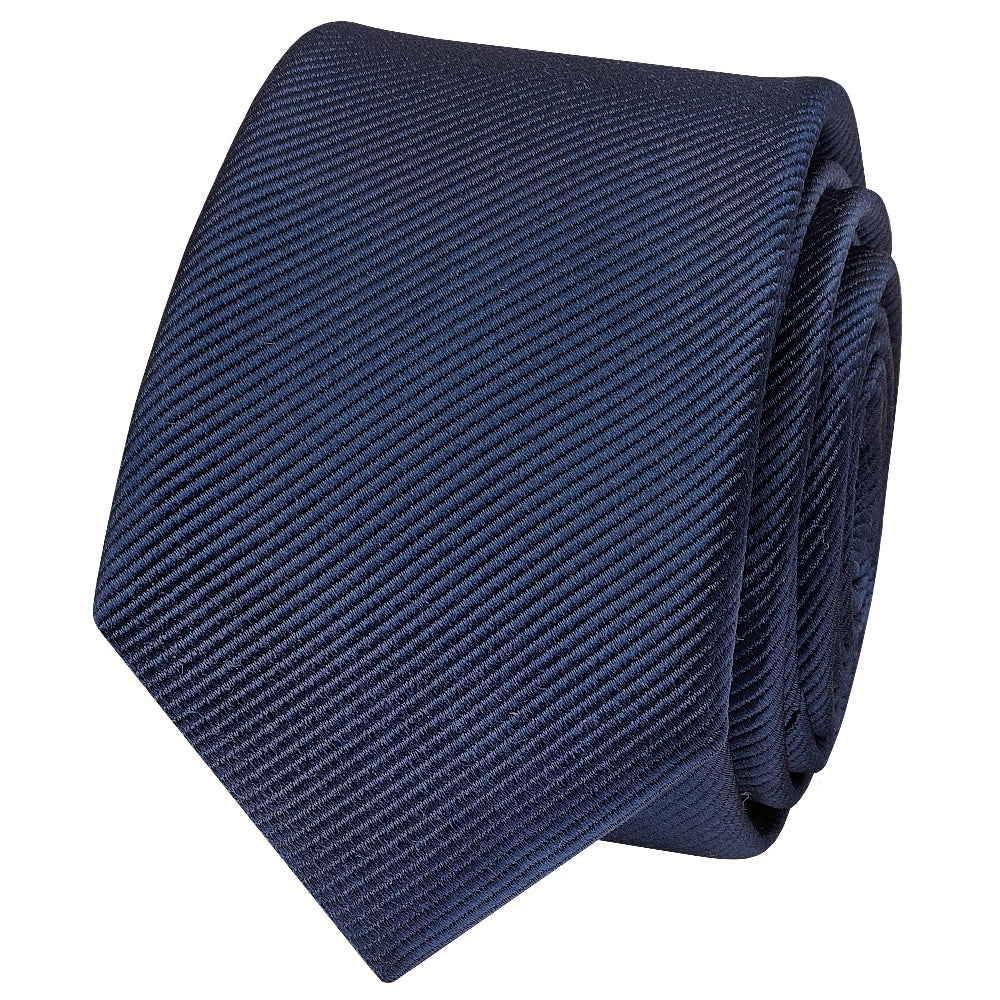 French Navy Silk Twill Skinny Mens Tie And Pocket Square Set 3