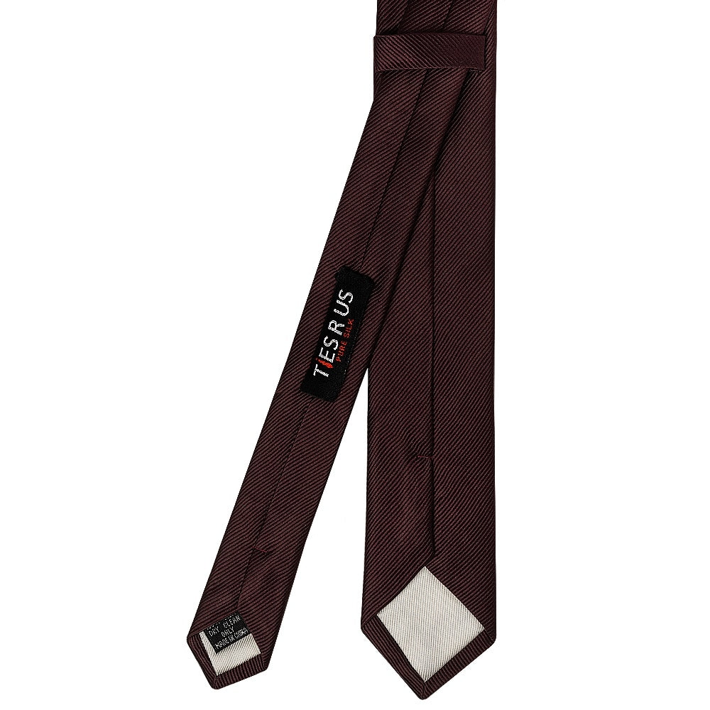 Burgundy Silk Twill Skinny Mens Tie 3