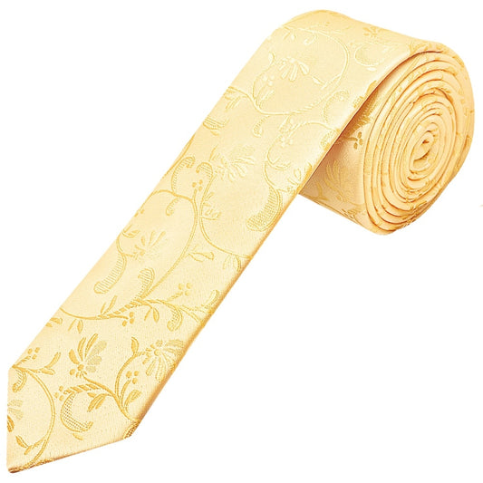 Gold Floral Skinny Mens Tie 1