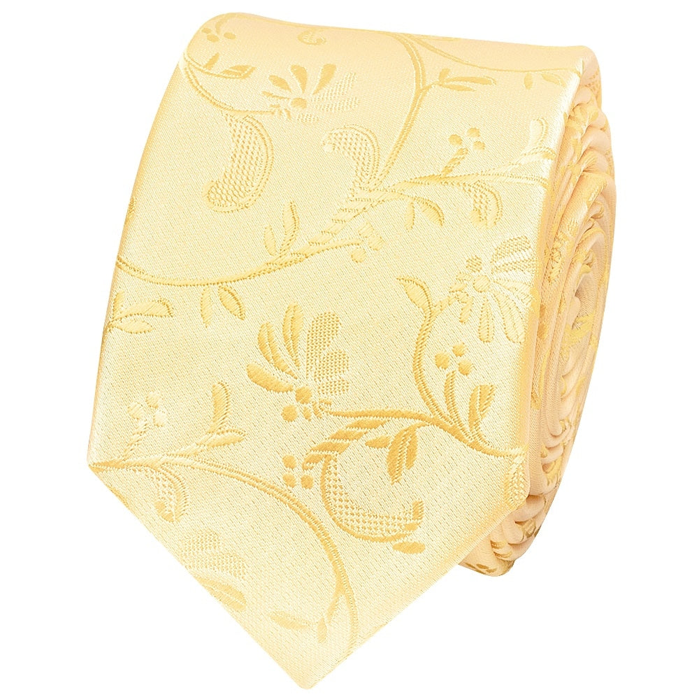 Gold Floral Skinny Mens Tie 2