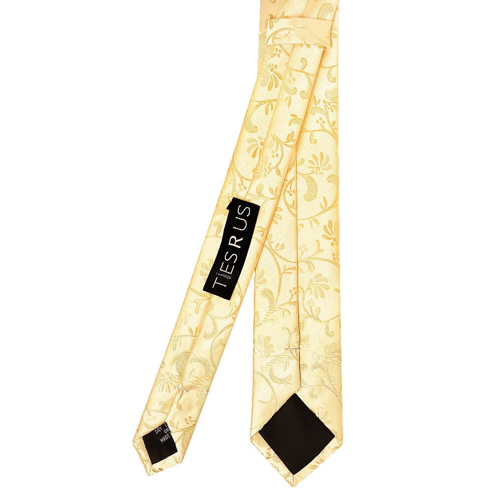 Gold Floral Skinny Mens Tie 3