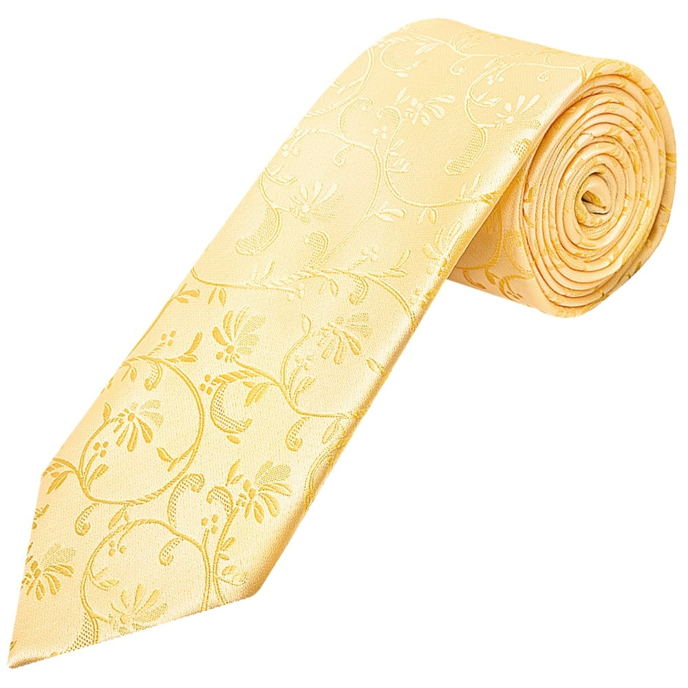 Gold Floral Classic Mens Tie And Pocket Square Set 2