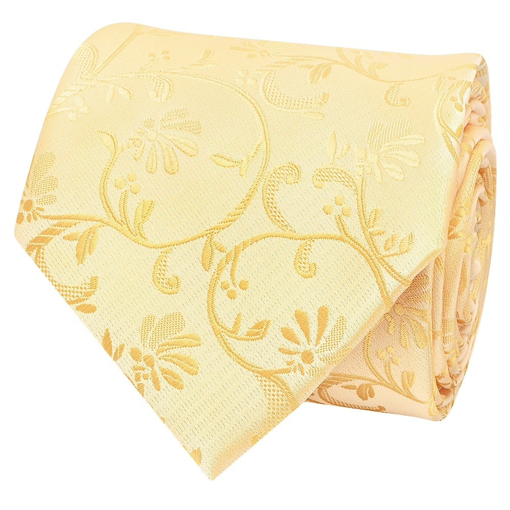 Gold Floral Classic Mens Tie And Pocket Square Set 3