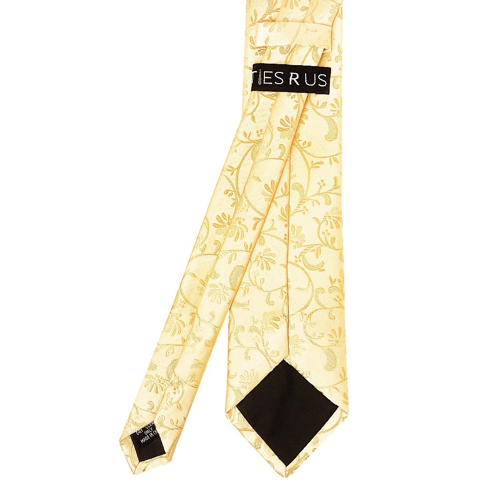 Gold Floral Classic Mens Tie And Pocket Square Set 4