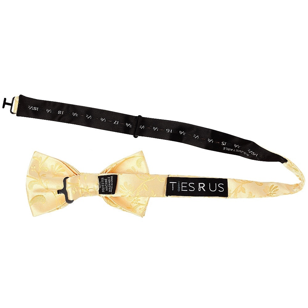 Gold Floral Handmade Mens Bow Tie And Pocket Square Set 3