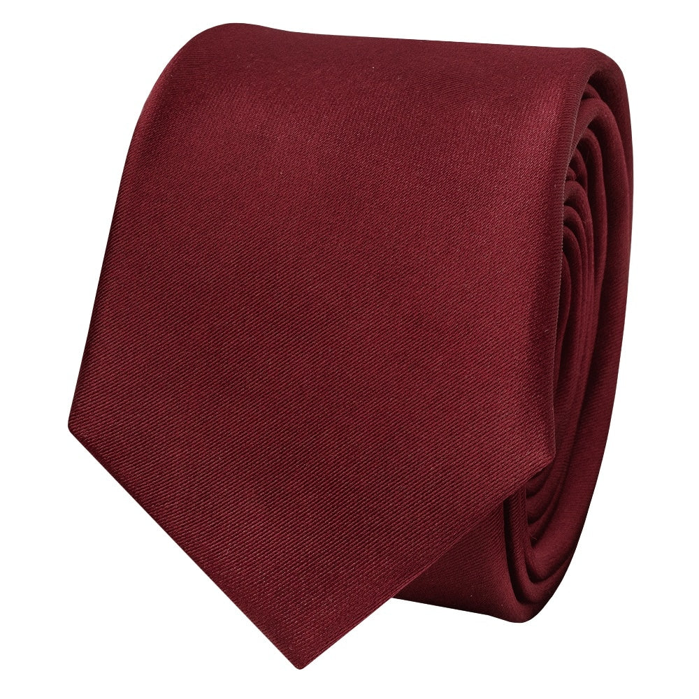 Plain Burgundy Satin Skinny Mens Tie 2
