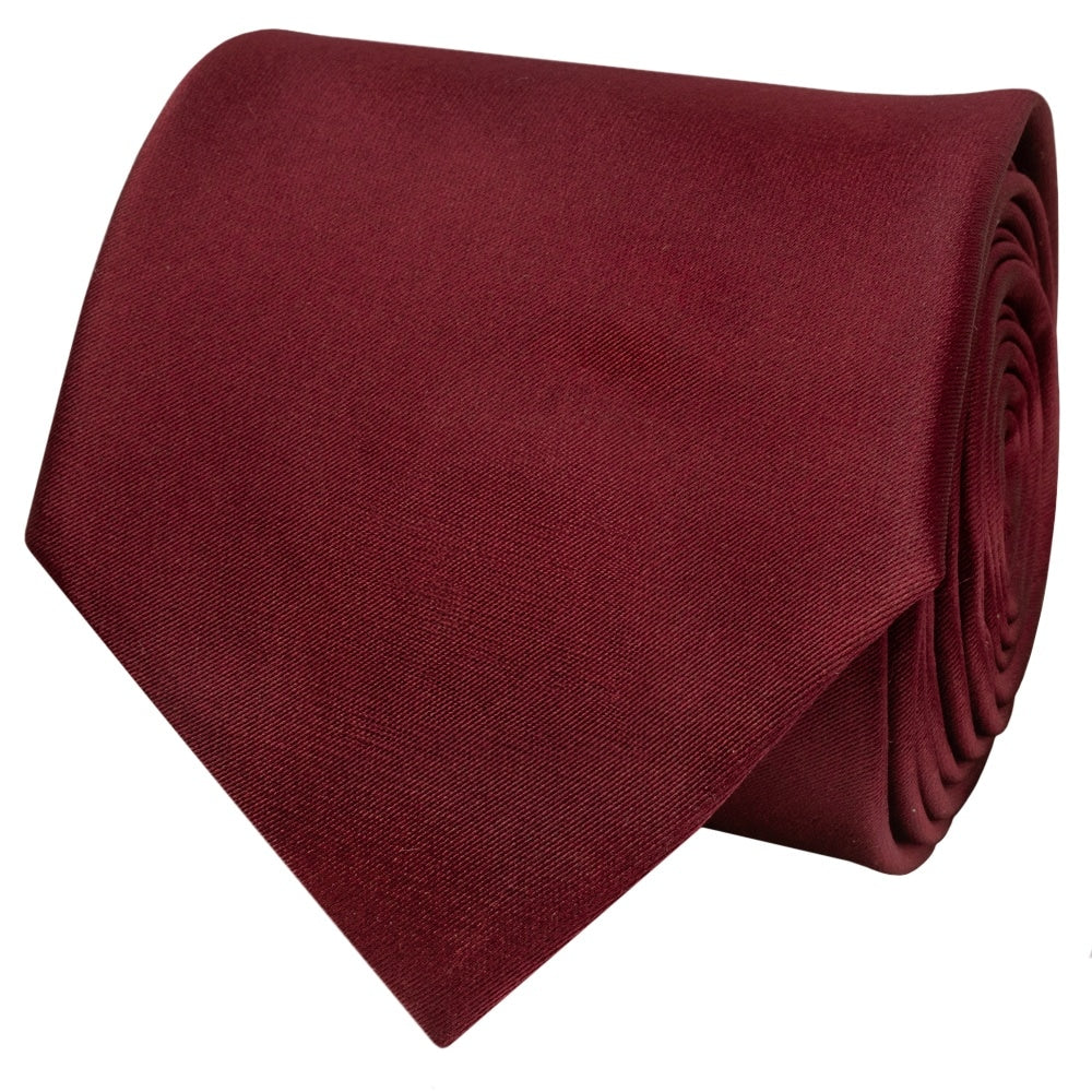 Plain Burgundy Satin Classic Mens Tie and Pocket Square Set