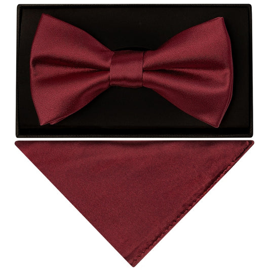 Plain Burgundy Handmade Mens Bow Tie And Pocket Square Set 1