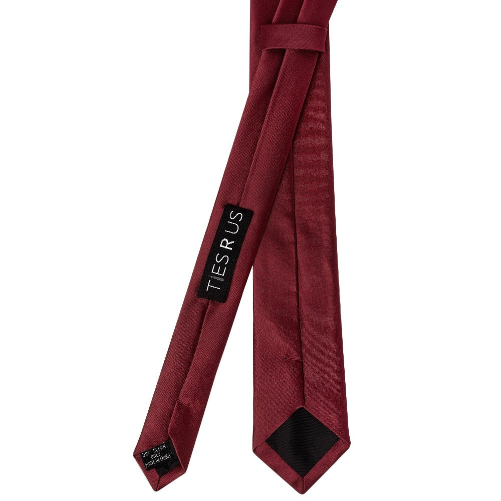Plain Burgundy Satin Skinny Boys Tie And Pocket Square Set 4