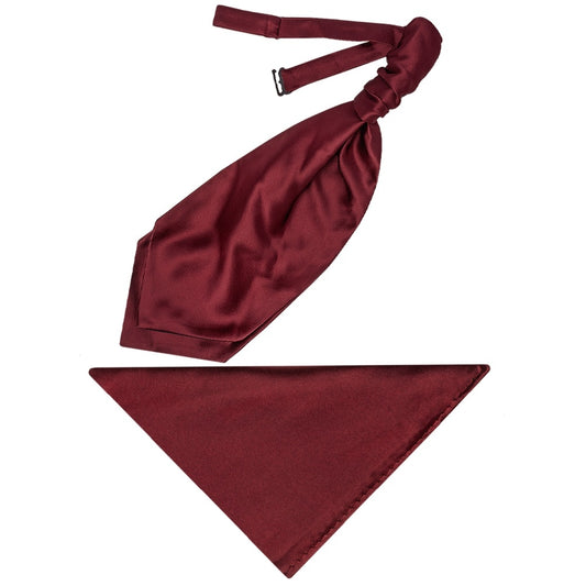 Burgundy Satin Mens Cravat Tie And Pocket Square Set 1