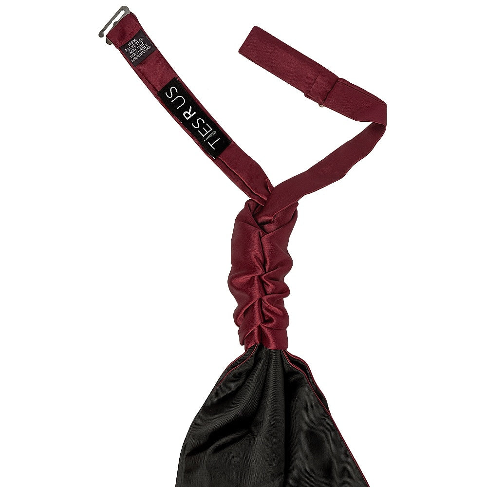Burgundy Satin Mens Cravat Tie And Pocket Square Set 3
