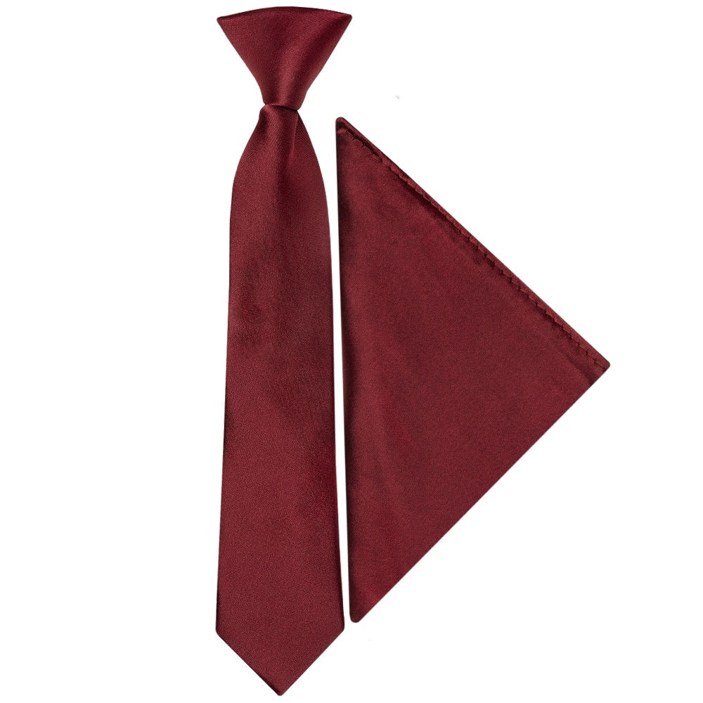 Pre Tied Burgundy Satin Boys Tie And Pocket Square Set Age 4 7 1