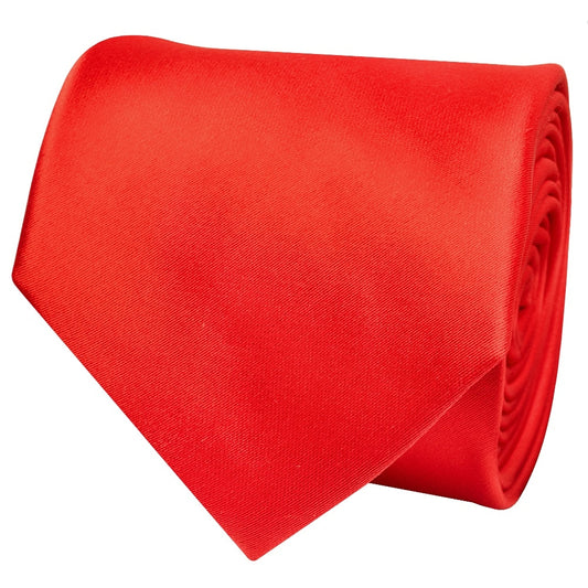 Plain Bright Red Satin Classic Mens Tie