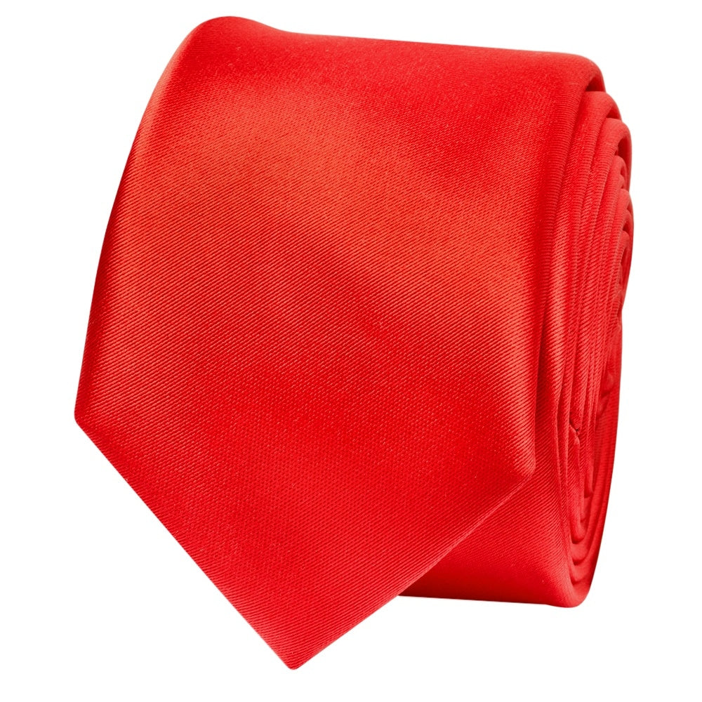 Bright Red Satin Skinny Boys Tie And Pocket Square Set 3