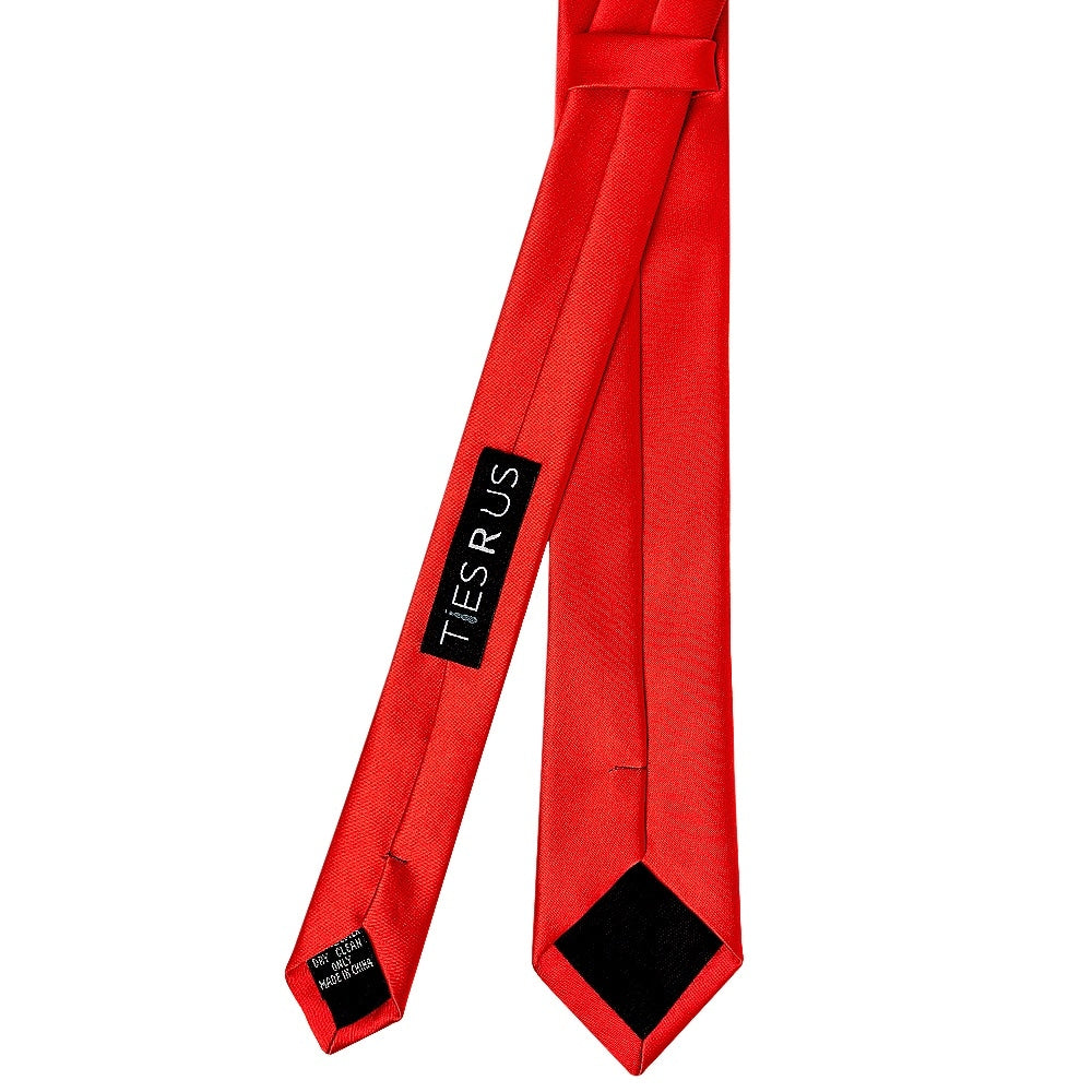 Bright Red Satin Skinny Boys Tie And Pocket Square Set 4
