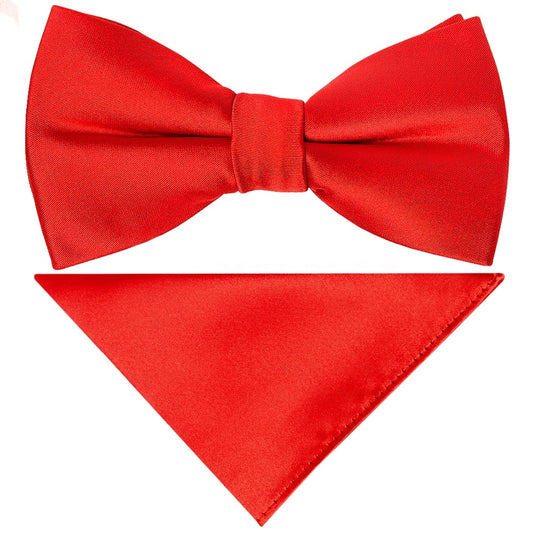 Pre Tied Bright Red Satin Boys Bow Tie And Pocket Square Set Age 4 7 1