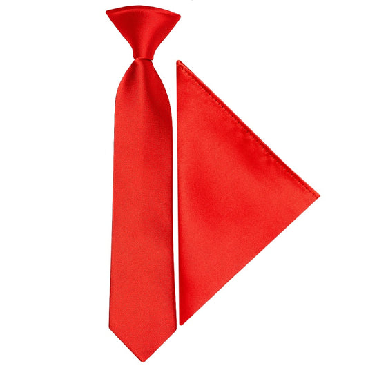 Pre Tied Bright Red Satin Boys Tie And Pocket Square Set Age 4 7 1