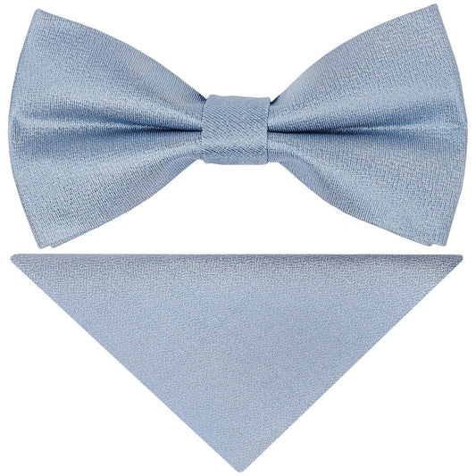 Pre Tied Dusty Blue Silk Boys Bow Tie And Pocket Square Set Age 8 11 1