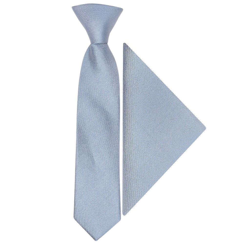 Pre Tied Dusty Blue Silk Boys Tie And Pocket Square Set Age 4 7 1