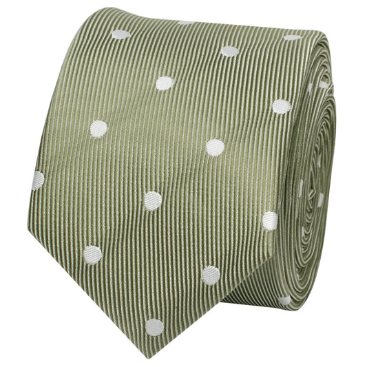 Khaki Green Large White Spot Skinny Mens Tie 2