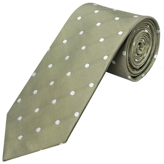 Khaki Green Large White Spot Classic Mens Tie And Pocket Square Set 2