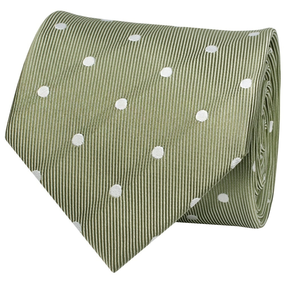 Khaki Green Large White Spot Classic Mens Tie And Pocket Square Set 3