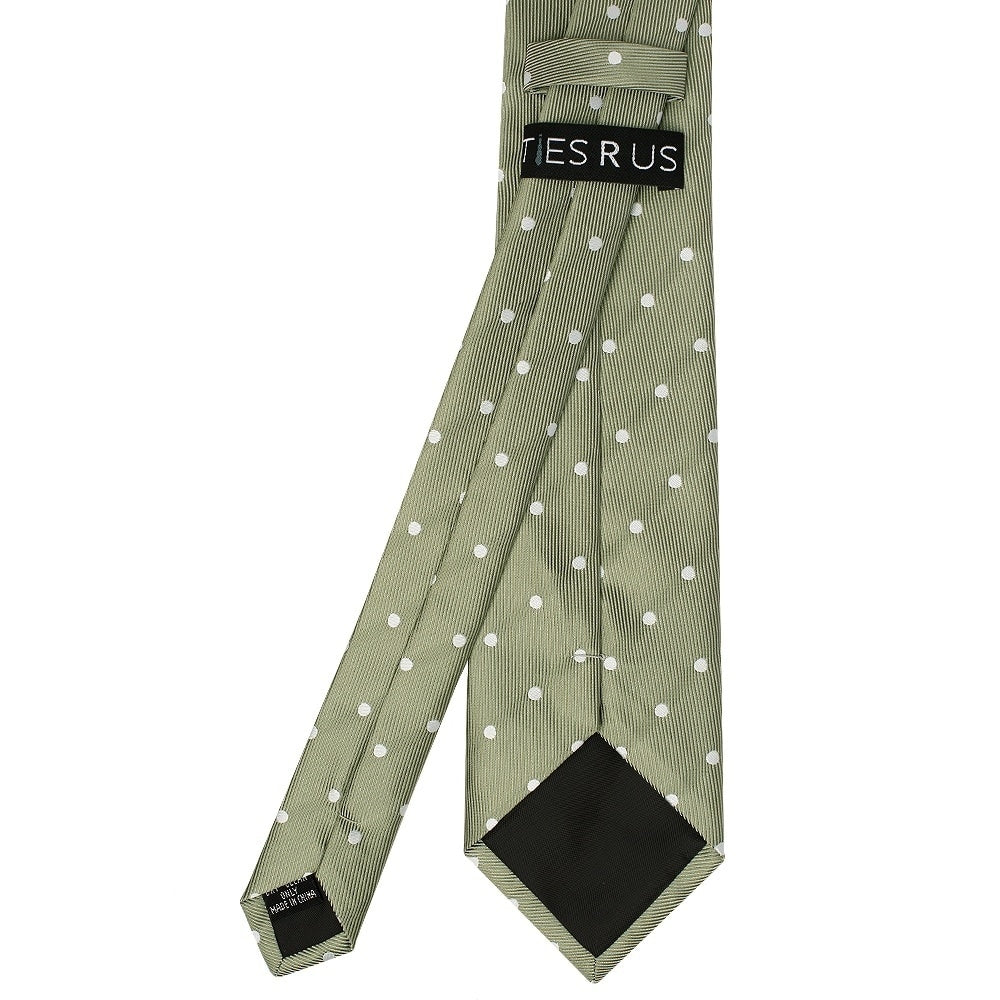Khaki Green Large White Spot Classic Mens Tie And Pocket Square Set 4