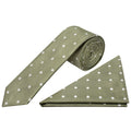Kahki Green Large White Spot Skinny Men's Tie and Pocket Square Set