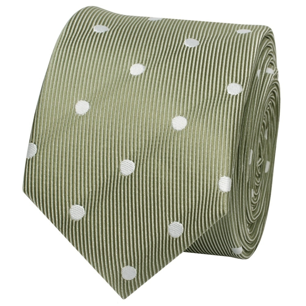 Khaki Green Large White Spot Skinny Mens Tie And Pocket Square Set 3
