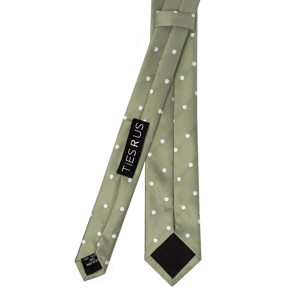Khaki Green Large White Spot Skinny Mens Tie And Pocket Square Set 4