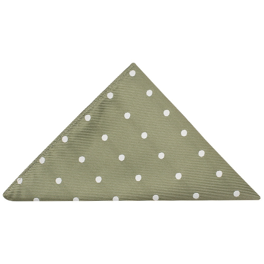 Khaki Green Large White Spot Skinny Mens Tie And Pocket Square Set 5
