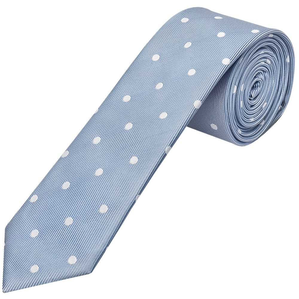 Dusty Blue Large White Spot Skinny Mens Tie 1