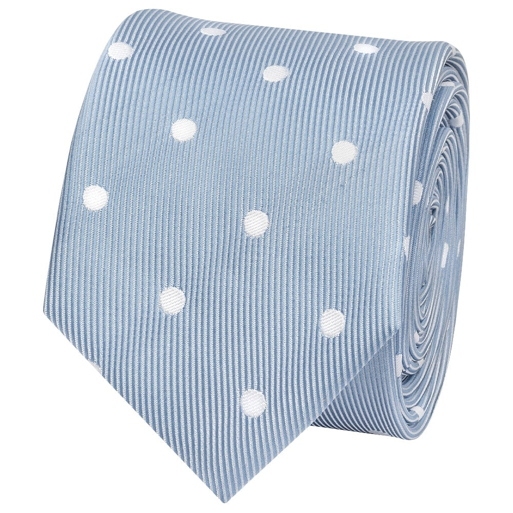 Dusty Blue Large White Spot Skinny Mens Tie 2