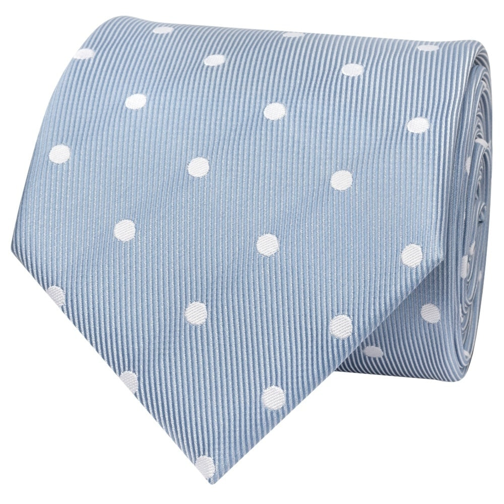 Dusty Blue White Spot Classic Mens Tie And Pocket Square Set 3