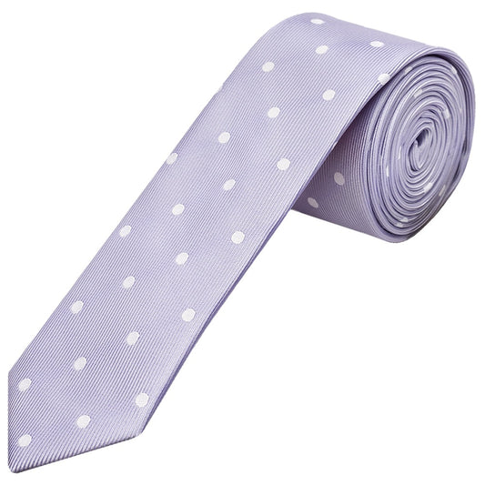 Lilac Large White Spot Skinny Mens Tie 1