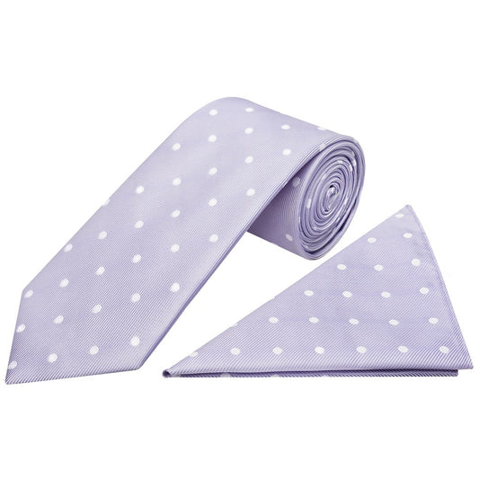 Lilac Large White Spot Classic Mens Tie And Pocket Square Set 1