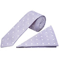 Lilac Large White Spot Skinny Men's Tie and Pocket Square Set