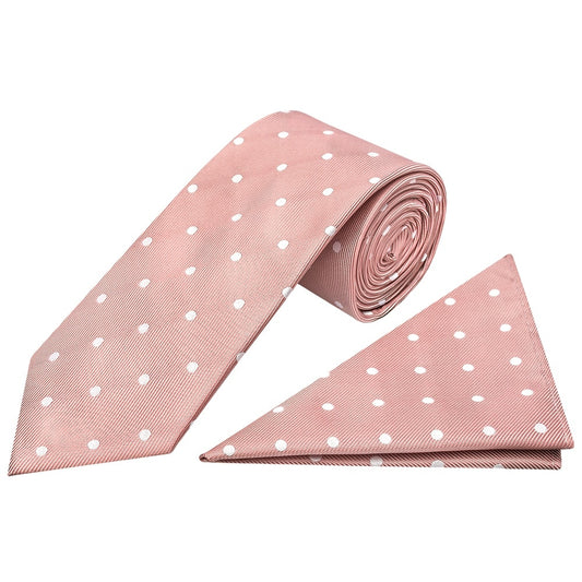 Rose Gold Large White Spot Classic Mens Tie And Pocket Square Set 1