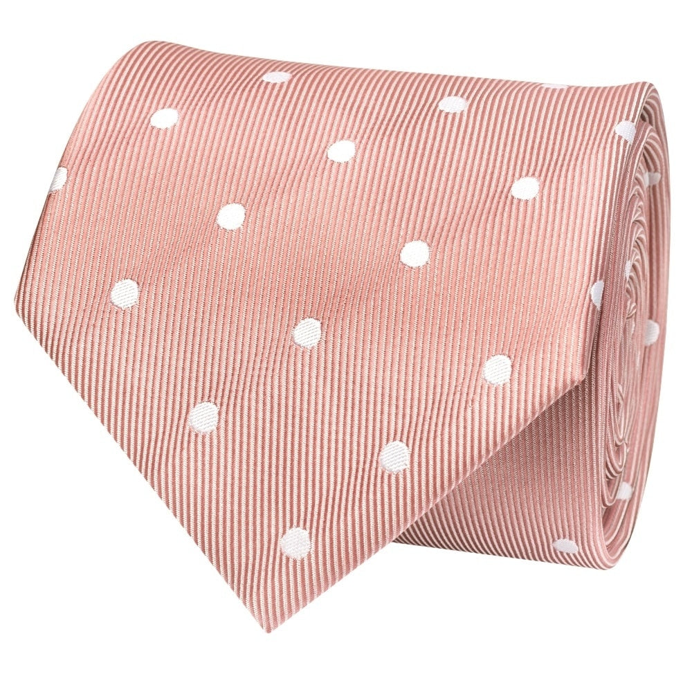 Rose Gold Large White Spot Classic Mens Tie And Pocket Square Set 3