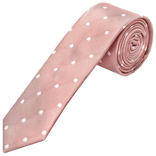 Rose Gold Large White Spot Skinny Mens Tie And Pocket Square Set 2