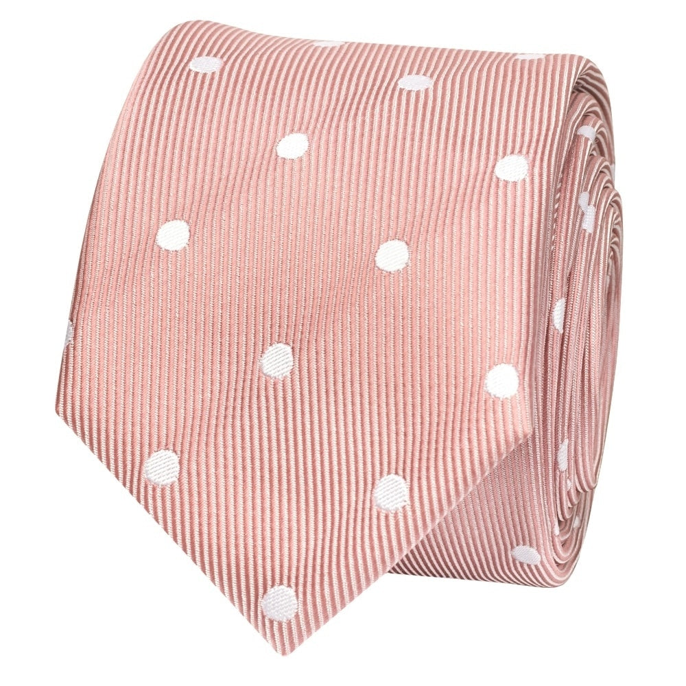 Rose Gold Large White Spot Skinny Mens Tie And Pocket Square Set 3