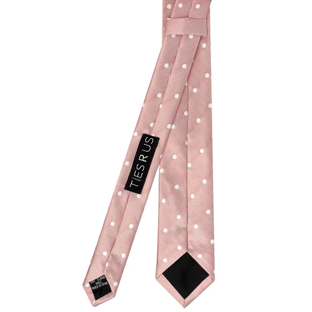 Rose Gold Large White Spot Skinny Mens Tie And Pocket Square Set 4