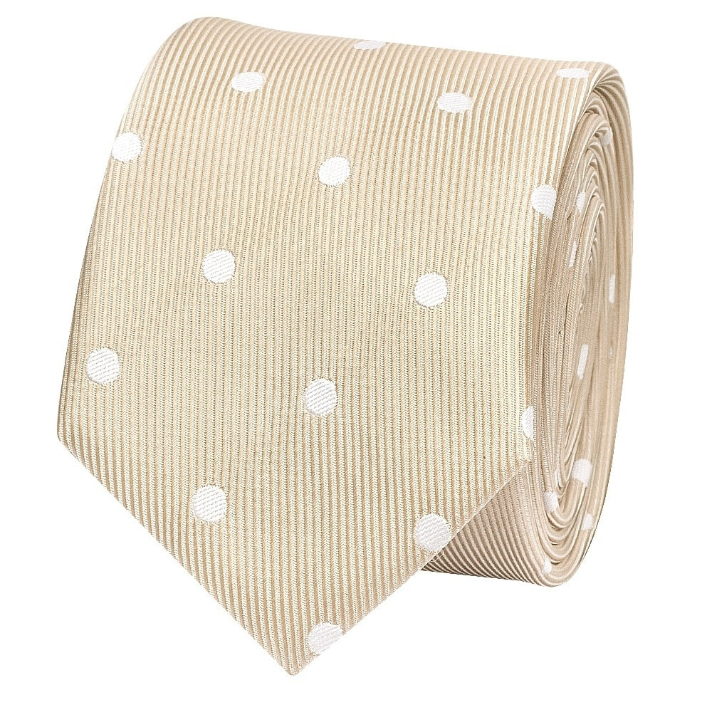 Champagne Large White Spot Skinny Mens Tie And Pocket Square Set 3